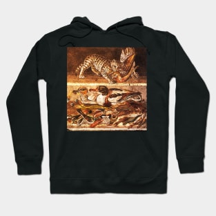 POMPEII ANIMALS,ANCIENT ROMAN MOSAICS ,WILD CAT WITH QUAIL,BIRDS,DUCKS AND FISHES Hoodie